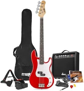Max GigKit Beginner Bass Guitar Starter Pack - Complete Electric Bass Guitar Set with Amplifier, Red Finish, Accessories & 6 Months Lessons - Ideal for Learners & Starters