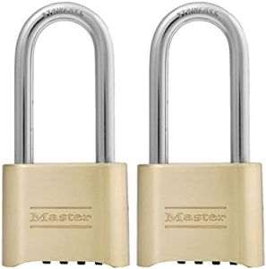 Master Lock Brass Combination Lock, Gate Lock for Outdoor Fence or Shed, Customizable Combination Padlock with Extended 2-1/4-Inch-Long Shackle, 2 Pack, 175LHEC2