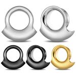 Earblity 2PCS 8mm-25mm (0G-1") Cuff Lobes Gauges for Ears Basic Ear Plugs Tunnels for Stretched Ears Hypoallergenic 316 Stainless Steel Ear Body Piercing Jewelry for Women Men, 1/2" (12mm), Metal, no gemstone