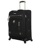 Steve Madden Designer Luggage Collection - Lightweight 24 Inch Expandable Softside Suitcase - Mid-size Rolling 4-Spinner Wheels Checked Bag (Black, 24in)