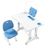 SYGA Kids Height Adjustable Desk and Chair Set Study Table Writing Desk with Eye Protection Lamp (80CM / Prince Blue Deluxe)