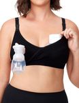 Momcozy V Neck Pumping Bra Hands Free, Comfort All-Day Wear with CozyFitClasp for Pumping & Nursing in One Black