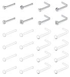 LAURITAMI Clear Nose Studs Hide Piercing Small Flat Top 20 Gauge L Shaped Straight Plastic Retainers for Nose Piercing Invisible for School