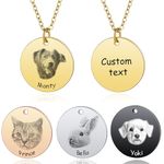 MeMeDIY Personalized Pet Portrait Necklace Customized Round Disc Photo Text Engraved Necklace Dog Cat Name Pet Sketch Necklace for Animal Lover Dog Mom/Dog Dad - A1 Silver