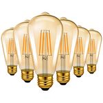 LVWIT LED Edison Bulbs Dimmable, Amber Warm 2500K 720 Lumens, Antique Vintage Style ST64 Filament Light Bulbs, 60W Equivalent, E26 Medium Screw Base, 6 Pack