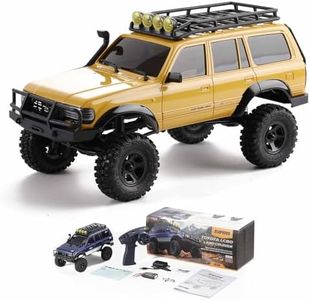 EAZYRC FMS FCX18 1/18 LC80 Toyota RC Rock Crawler RTR 4x4 Off-Road Waterproof Hobby Grade RC Trucks All Terrains RC Car with 45min Play time,Portal Axles,LED Lights for Adults and Beginner (Yellow)