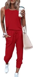PRETTYGARDEN Women's Two Piece Outfit Sets Casual Summer Sleeveless Crewneck Tops and Sweatpants Active Tracksuit Lounge Wear (Red,X-Large)