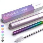 Eco-Pals | Collapsible Straw with Soft Silicone Mouthpiece & Case | Stainless Steel Straws Drinking Reusable | Dishwasher Safe | +1 Straw Cleaning Brush For Travel (Unicorn)