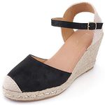 Alexis Leroy Women's Closed Toe Buckle Strap Slingback Espadrilles Wedge Sandals, Black, 6-6.5