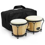 World Rhythm BON7 Bongos 6” & 7” Beginners Oak Bongo Drums - Natural Finish Bongos with Padded Gig Bag