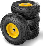 4.10/3.50-4 tire and Wheel Flat Free, 10" Solid Tire Wheel with 5/8" Bearings, 2.1" Offset Hub for Gorilla Cart, Garden Carts, Dolly, Trolley, Dump Cart, Hand Truck/Wheelbarrow/Garden Wagon (4Pack)