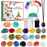 Crystal Advent Calendar 2024, 24 Surprises With Chakra Crystal Tree, 23 Natural Rock And Gemstones For Learning, Collecting, Christmas Advent Calendar Gift For Women men Kids Geology Enthusiasts