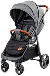 Kinderkraft GRANDE PLUS Stroller pushchair for toddlers from Birth to 22 kg, Extra-large hood, Lie-flat position, Folding with one hand, Shock absorption on all wheels, Gray