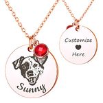 Anavia Personalized Pet Portrait Necklace, 12 Month of Birthstone Charm Options, Handmade Photo Custom Pet Memorial Jewelry Gift for Women Girls, Round Disc Coin Necklace for Dog Cat Lovers, 22mm