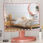 Large Lighted Vanity Makeup Mirror (X-Large Model), Funtouch Light Up Mirror with 35 LED Lights, Touch Screen and 10X Magnification Mirror, 360Ã‚° Rotation Tabletop Cosmetic Mirror(Rose Gold)