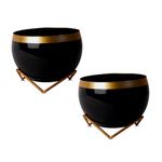 Peng Essentials REVA* Home Décor Vase with Stand I Flower Pot - Indoor Planter I Desktop - Home Décor Centepiece I Living Room Décor I 6'' I Metal Black-Gold I Set of 2