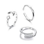 KRFY 925 Sterling Silver Toe Rings for Women Adjustable Band Pinky Rings Minimalist Beach Foot Jewelry 3Pcs Open Toe Ring Set