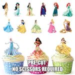 AK Giftshop PRE-CUT Princess Party Pack, 28 Cup Cake Toppers - Edible Stand Up Decorations