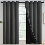 Yakamok Grey Blackout Curtains 63 inch Length 2 Panels Set, 100% Blackout Curtains for Bedroom with Black Backing, Full Room Darkening Noise Reducing Grommet Curtain, W52 x L63 Inch, Dark Grey