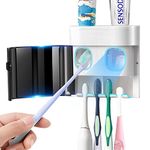 Toothbrush Holder Wall Mounted, Automatic Toothpaste Dispenser with Dustproof Cover, Electric Toothbrush Holders for Bathroom with 2 Toothpaste Squeezers for Family Kids