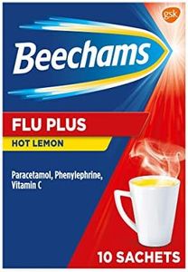 Beechams Cold and Flu Sachets, Sore Throat & Headache Relief Medicine with Paracetamol, Flu Plus Hot Lemon Powder, 10 Count
