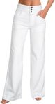 roswear Women’s Wide Leg Jeans Casual High Waisted Stretch Baggy Loose Denim Pants, Army White, Large