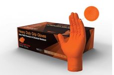 100 Heavy Duty Super Strong Orange Grip Nitrile Gloves PF 8.5 mil |Mechanical |Industrial| Engineering |Food| Cleaning| Plumbing |Gardening Gloves (Orange, Extra LARGE)