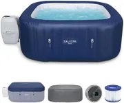 Bestway SaluSpa Hawaii AirJet 4 to 6 Person Inflatable Hot Tub Square Portable Outdoor Spa with 140 AirJets and EnergySense Energy Saving Cover, Blue