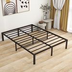 DUMEE Metal Platform Bed Frame Queen Size Heavy Duty 14 Inch No Box Spring Needed with Storage, Steel Slats Mattress Foundation, Reinforced Support Noise Free, Black