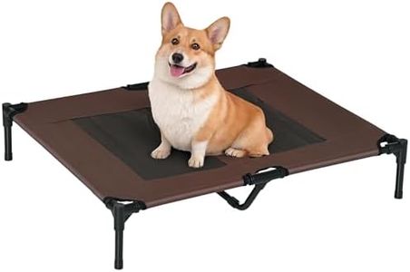 PawHut Large Raised Dog Bed Cat Elevated Lifted Cooling Portable Camping Basket Outdoor Indoor Mesh Pet Cot Metal Frame Brown