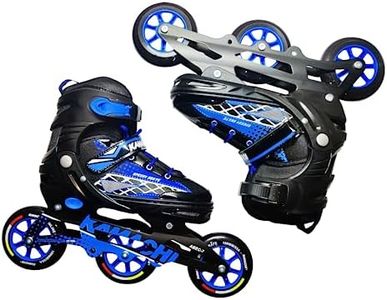 Kamachi K-100 Adjustable Aluminium Alloy 100MM PU 3 Wheels, ABEC-7 Bearings in-line Skates - Size 39-43 Euro(6-10 UK) (Blue, Black)