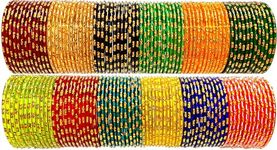 Hand Kkrafts Multicolor traditional Glass bangles chudi set of 144 for womens and girls (KANGNA, 2.2)