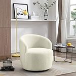 Swivel Glider Chair, Swivel Barrel Accent Sofa Chair, Modern Teddy Fabric Club 360 Degree Swivel Chair, Small Leisure Arm Chair for Nursery, Living Room, Hotel, Bedroom, Office, Lounge, White