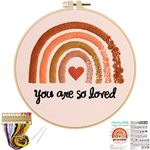 Louise Maelys Boho Rainbow Embroidery Kit for Beginners,Cross Stitch Adults Starter Kits including Embroidery Cloth,Hoop,Threads Needles and instructions-You are so loved