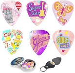 Kids Guitar Picks For Girls Pink Butterfly Christmas Gift Cool 12 Medium Celluloid Picks W/FREE BONUS Sleek Tin Box & Pick Holder. Gift for Girls Kids Teens Daughter Granddaughter