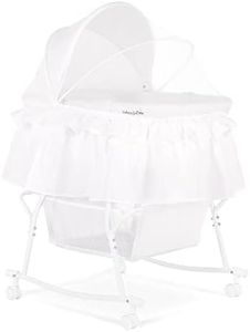 Dream On Me Lacy Portable 2-in-1 Bassinet & Cradle in White, Lightweight Baby Bassinet with Storage Basket, Adjustable and Removable Canopy