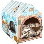 LiBa Cardboard Holiday Cat House with Scratch Pad and Catnip, Cat Bed for Indoor Cats, Cat Scratching Toy, Christmas Decorations Cat Gifts for Cats Fish Bone