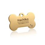 Safetag.info Gold Metal Bone Shaped Personalized Engraved Pendant Dog Collar Tag for Pet Dogs