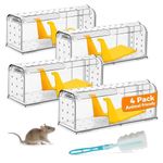 KENNEAS Humane Mouse Traps for Indoor Outdoor, Washable Cleaning Brush Included, Reusable Live Catch and Release, Field Mouse Catchers, Pets & Children Friendly, No Glue, Electric & Kill (4 Pack)