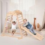 COSYLAND Indoor Jungle Gym for Toddlers,Wooden Indoor Playground Climber Playset with Slide,High Level Pre-Installed Indoor Playground Climbing Toys for Toddlers(Natural)