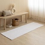 HOMEMONDE Cotton Herringbone Floor Rugs 2 x 6 Feet Hand Woven Runner Rug for Farmhouse, Living Room, Kitchen - (60 x 182 CM White)