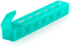 Sukuos Extra Large Weekly Pill Organizer, 7 Day Daily Pill Box Case Arthritis Friendly, Silkscreen Printed Medicine Container with Clear Lid for Vitamins, Fish Oils or Supplements (Cyan)