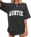 Aunt Shirts Women Cute Auntie Tshirt Loose Oversized Funny Casual Tee Graphic Short Sleeve Aunt Life T Shirt Tops, Dark Grey2, Large