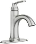 Moen Wellton Single-Handle Bathroom Faucet, One Hole Bathroom Sink Faucet with Drain Assembly and Optional Deck Plate, Spot Resist Brushed Nickel, 84980SRN