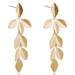 Gold Long Leaf Stud Earrings Hypoallergenic Leaf Dangling Earrings for Women Plant Earrings for Gift