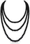 Black Long Pearl Necklace for Women Layered Faux Pearl Beads Strand Necklace Costume Jewelry, 69",Diameter Pearl 8MM