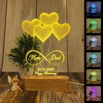 Artistic Gifts Personalized 3D Illusion LED Table Lamp | Heart Shape Customized Name Lamp for Couple Gift Anniversary, Wedding, Marriage, Valentine Day- Wooden Base, Warm White Light (Multi 1)