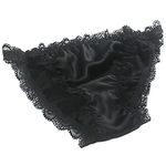 LSHARON Women's Sexy 100% Mulberry Silk Lingerie Underwear Lace Thong Briefs Panties (L(Tag 2XL), Black)