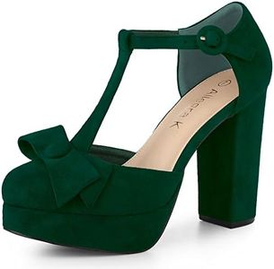 Allegra K Women's Round Toe Block Heel T Strap Green Pumps 8 M US