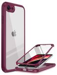 iPhone SE 2022 & 2020 Case, iPhone 8 Case [Built-in Glass Screen Protector] Military Grade Full Body 360 Shockproof Stylish Bumper Transparent Back Case Cover (Plum)